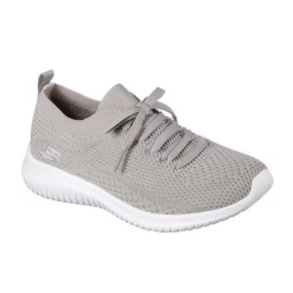 Skechers Ultra Flex Statement Sneakers Knit Lace-Up Taupe Lightweight 8 - Picture 1 of 5
